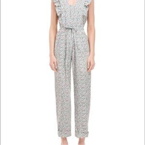 La vie, Rebecca Taylor Adelie green and salmon floral ruffle shoulder jumpsuit S